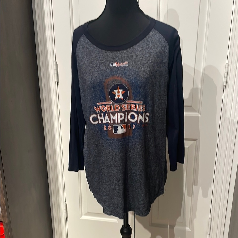 Majestic Navy and Orange Astros 2017 World Series Champions Shirt (A)